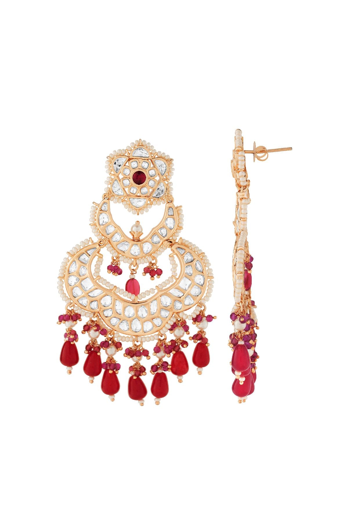 Earrings | Kyra Red Polki Chandbali