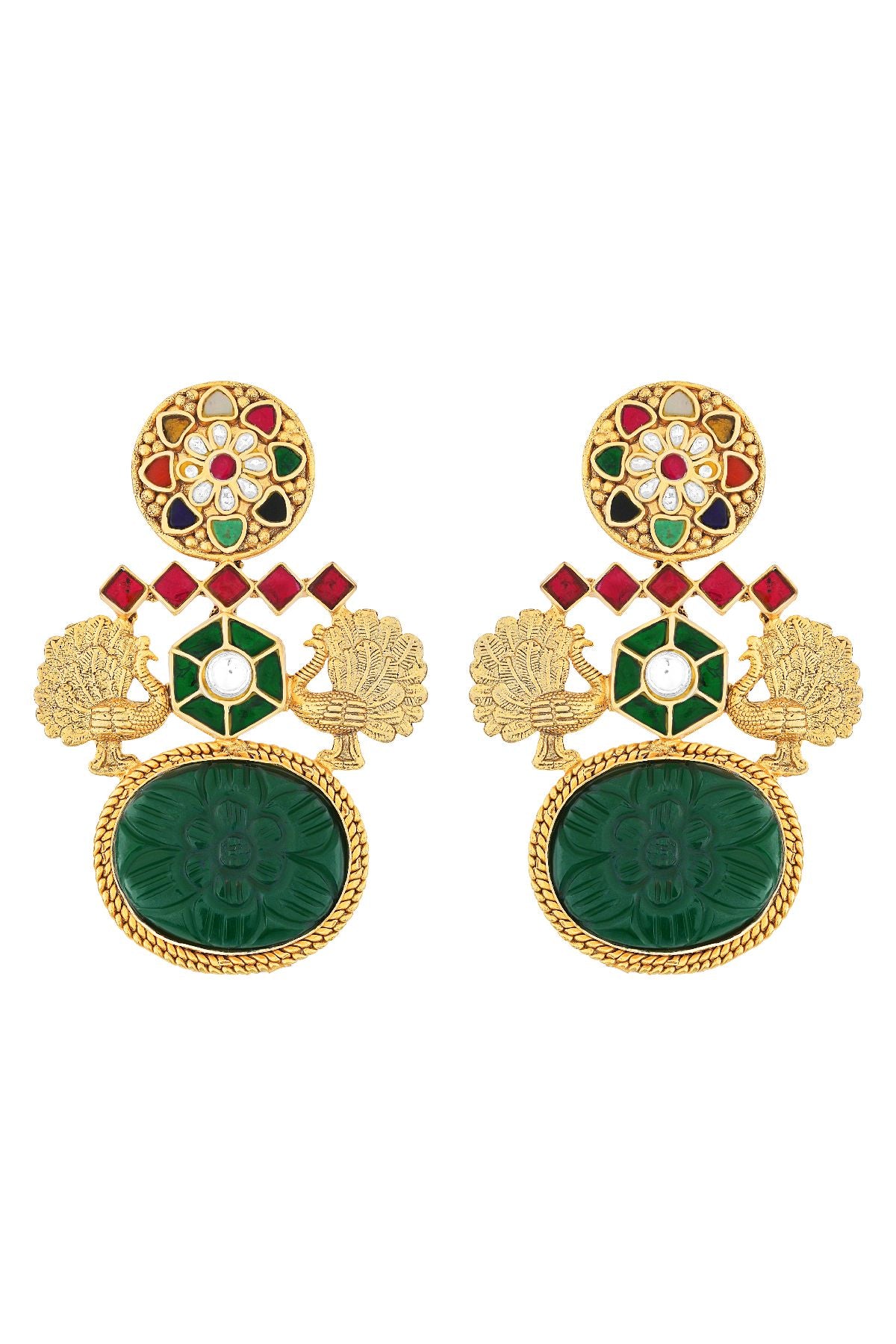 Nyra Navratna Golden Earrings