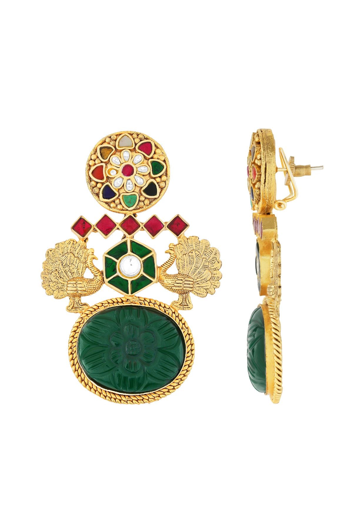 Nyra Navratna Golden Earrings