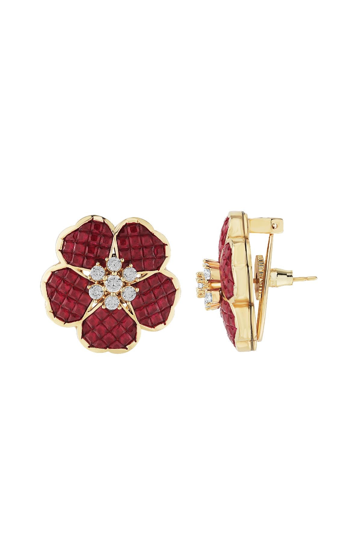 Earrings | Floral Crimson Studs