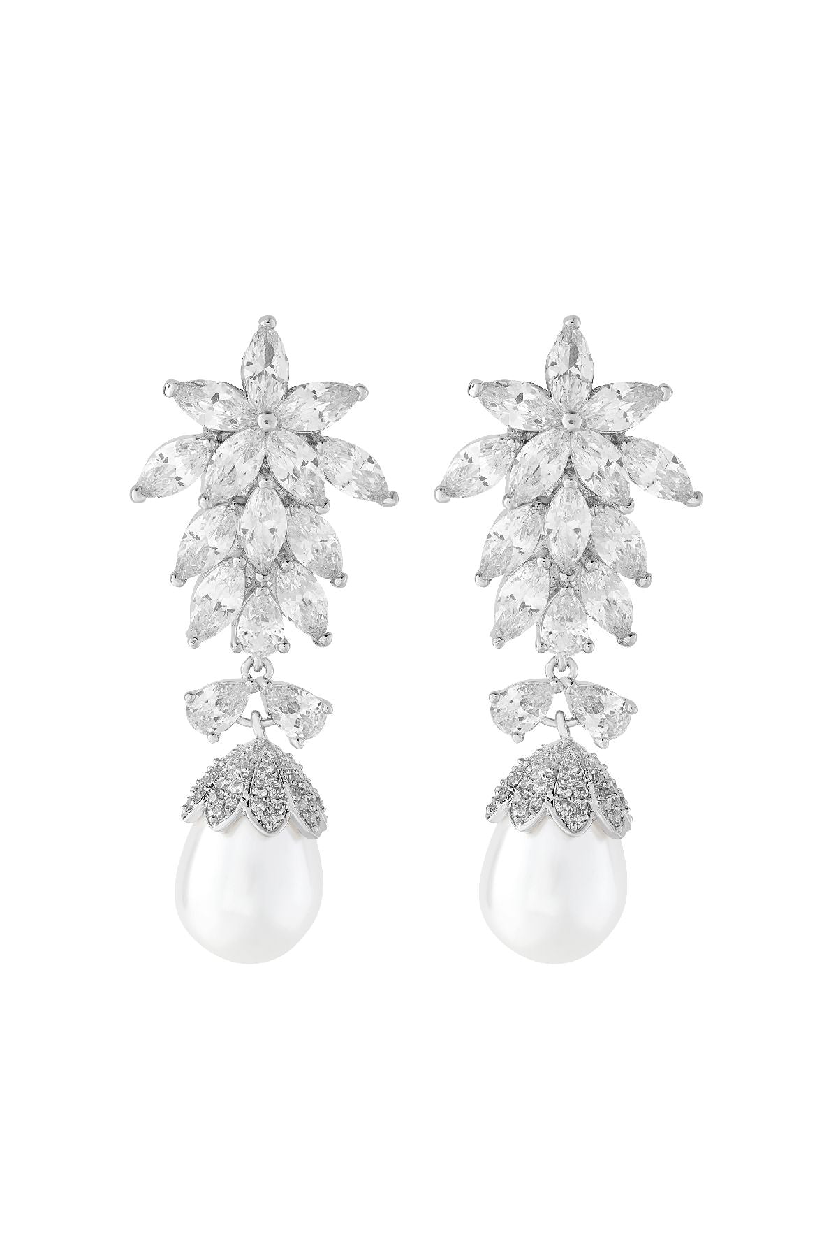 Earrings | Marquise Cluster Pearl Drops