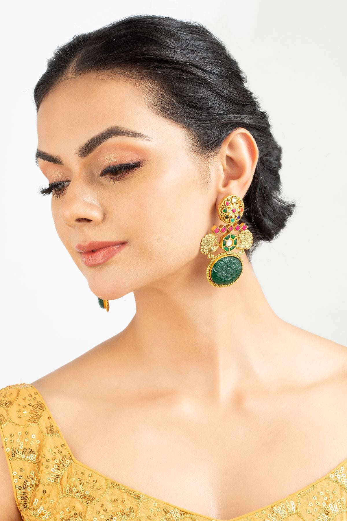 Nyra Navratna Golden Earrings