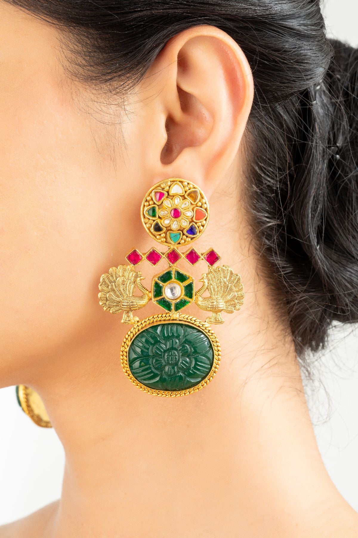 Nyra Navratna Golden Earrings