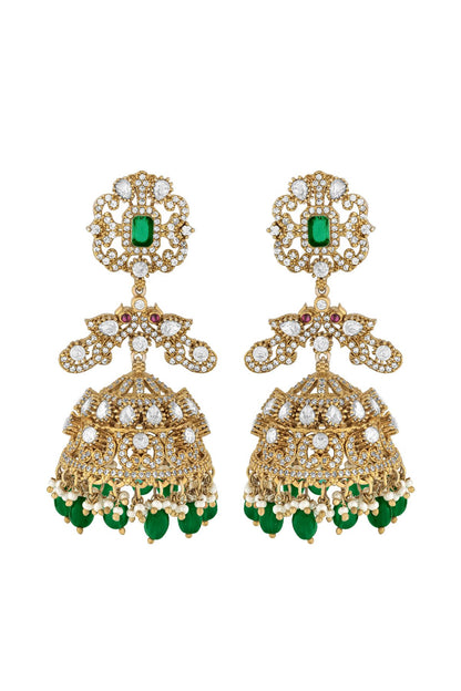 Earrings | Royal Golden Jhumki with Green accents