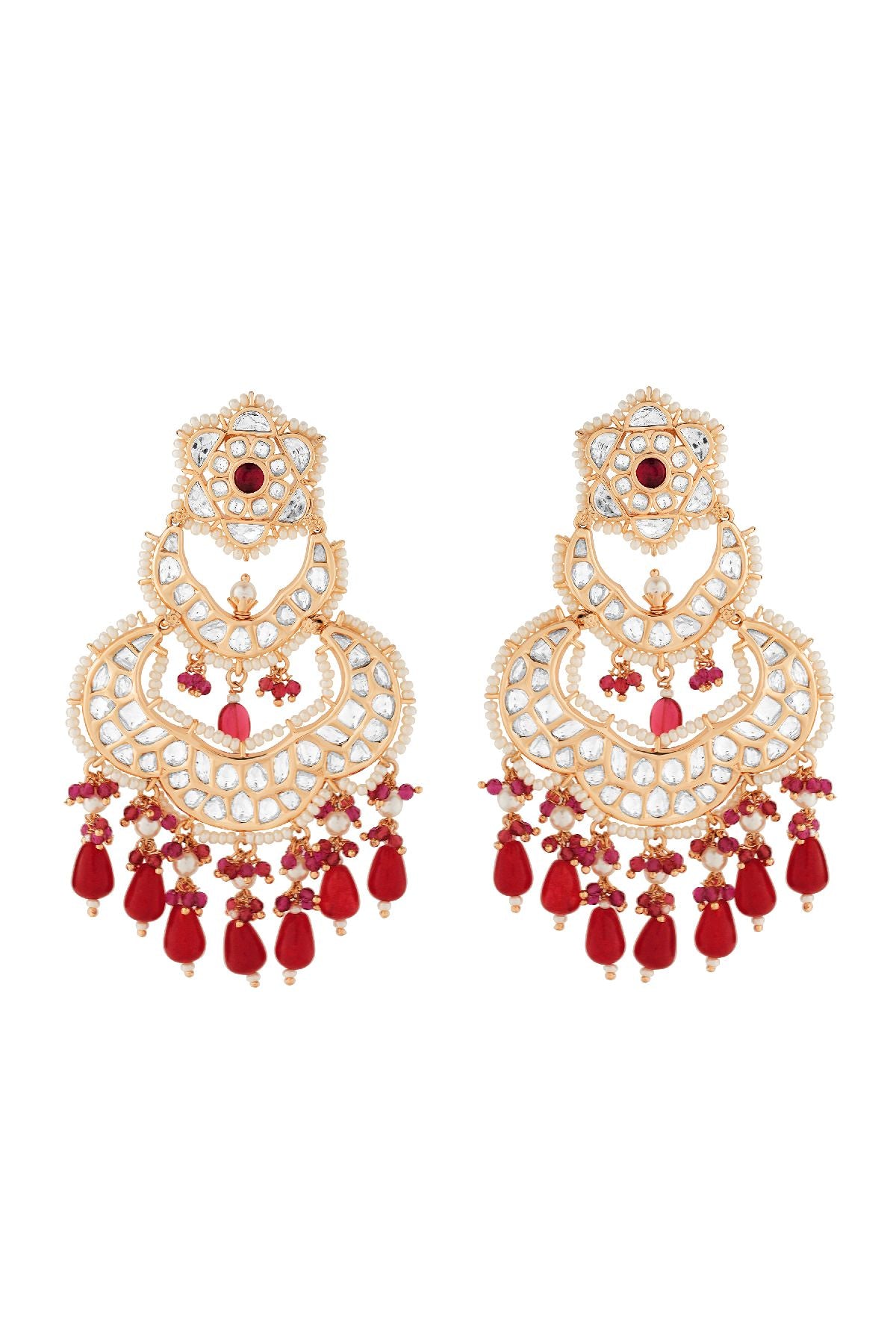 Earrings | Kyra Red Polki Chandbali