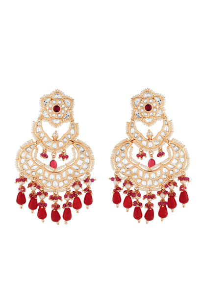 Earrings | Kyra Red Polki Chandbali