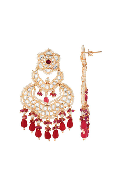 Earrings | Kyra Red Polki Chandbali