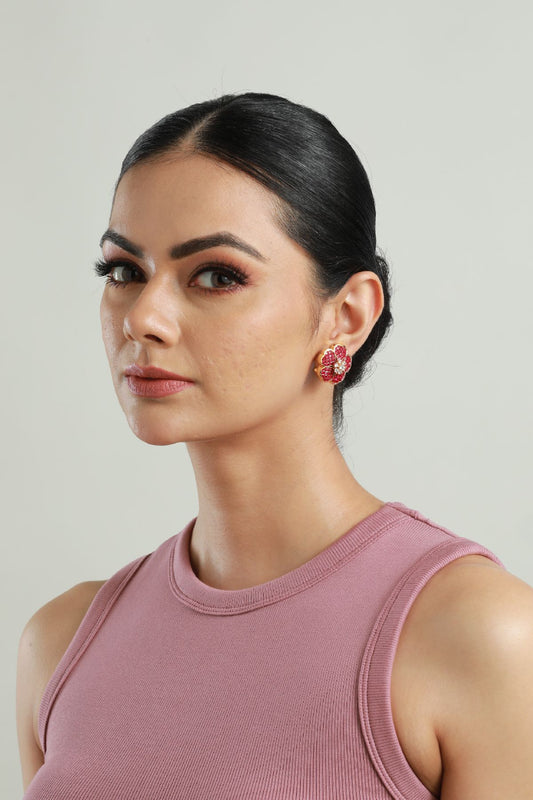 Earrings | Floral Crimson Studs