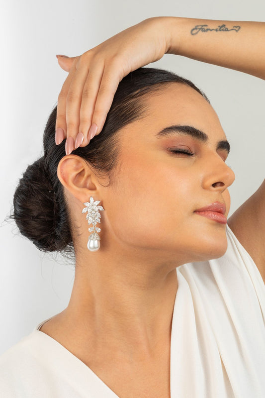 Earrings | Marquise Cluster Pearl Drops